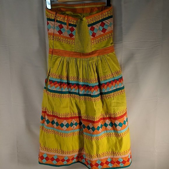 Leifsdottir Dress 0 Strapless Sundress Quilted Yellow Anthropologie 100% Cotton - Picture 5 of 15